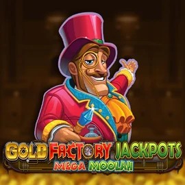 Gold Factory Jackpots Mega Moolah online game logo by Aurum Signature Studios on ripper-casinoo.com